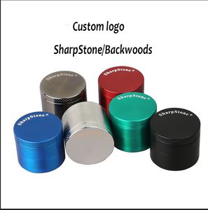 Acessórios para fumantes de logotipo personalizados Grinhagem de pedra -pedra angular Herb Tobacco Pedra afiada e liga zicn plana 4 camadas 40mm/50mm/55mm/63mm/75m