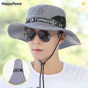 Fashion Summer Bucket Hat Sun Hats for Men Outdoor Fishing Travel Safari UV Protection Beach Hats Mesh Breathable Wide Brim Hat 220519