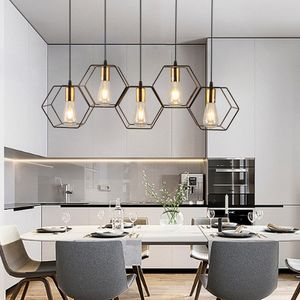 Lustre de LED moderno pendurado lâmpada e27 lâmpada de moldura de metal geométrica adequada para luz criativa acima do quarto da mesa