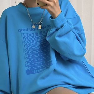 Pullover kvinnors höststil harajuku tryck lös modedesignblus överdimensionerade tröjor koreanska hoodie kvinnor 220815