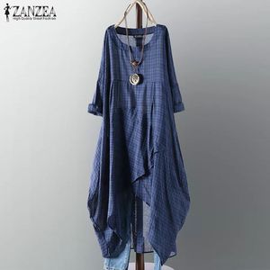 Zanzea Summer Plaid Checked Dress Women Vintage Simmetrical Hem Sundress Mumjer Vestidos Robe Femme 220521