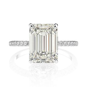 Gerçek 925 STERLING Silver Ring Emerald Cut, Kadınlar İçin Kare Elmas Alyans Yarattı Lüks Teklif Katılımı