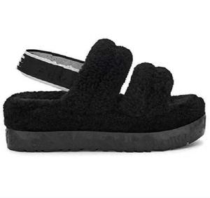 Frauen luxuriöser dicker alleiniger Fleece -Hausschuhe und Sandalen Pelzige Slipper einfache Mode Curl Cotton Damen erhöhen Plattform Sandalen