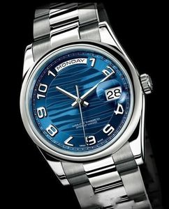 Qualität 36MM automatische mechanische Herrenuhren blaues Zifferblatt Edelstahlband Herrenarmbanduhr Faltschließe