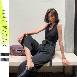 Women Jumpsuit Sexy Elegant Lady Sleeveless Lace Up Jumpsuits Casual Tunic Long Rompers Streetwear Outfit Clothes 210608
