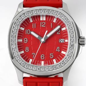 Fashion Ladies Quartz Watch 35mm Red Rubber Strap Diamond Dial PPF Classic Sports Watches High Quality