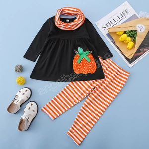 kids Clothing Sets girls halloween outfits children pumpkin Tops stripe print pants scarf 3pcs/set Spring Autumn Fashion baby clothes