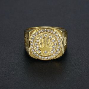 Hip Hop Rock Gold Crown Ring Men Antika smycken som lyser Zircon Ring Party Accessory Birthday