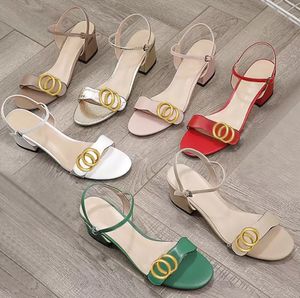 Designer Sandals party leather Women shoes Chunky heeled fashion sexy ankle strap low heels Metal Belt buckle Thick Heel With box women Dance Work shoe