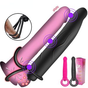 10 modos Modos Double Penetration Vibrator Anal Plug Sexy Toys para casais Strapon Dildo Strap on Penis Women Man