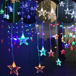 Strängar 8 lägen stjärnor gardin ljus fönster bakgrund jul istack lampor inomhus semester dekoration garland fairy sträng lysslys LED
