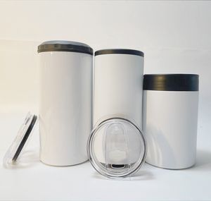 12-Unzen-, 15-Unzen-, 16-Unzen-Edelstahlbecher, Sublimationsrohling, weißer Dosenkühler, gerade, nahtloser 4-in-1-Kühler, Koozies mit 2 Deckeln, Bier, Cola, Kaffeetasse, Kühldosen