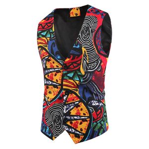 Dress Vests For Men Slim Fit Casual Graffiti Printed Sleeveless Jacket Coat Mens Formal Waistcoats Dress Suit Vest 220725