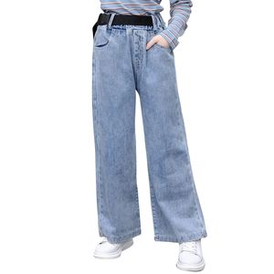 Dziewczęce dżinsy z dżinsami pasa dla dziewcząt stały kolor dżinsy dla dzieci odzież dla dzieci 6 8 10 12 14 LJ201127