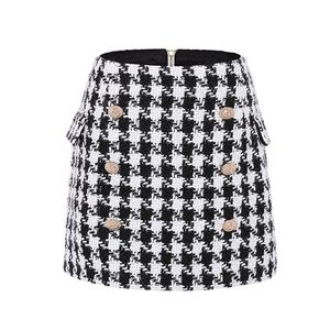 UKCNSEP Fashion Runway Skirt Women's Fringed Lion Buttons Houndstooth Tweed Mini 220317