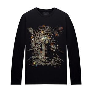 Herrkvinnor Rhinestones T-shirts Långa ärmar Designer Shirts Casual Tops bekväm tee merceriserad bomull för vårens höst