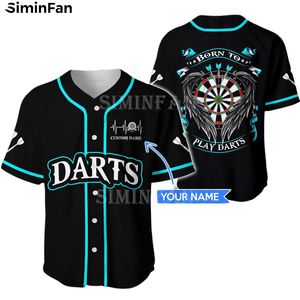 CUSTOM NAME DARTS 3D Printed Mens Baseball Jersey Shirts Summer Collarless Camisa Male Beach Tshirt Unisex Women Black Tee Top 220704