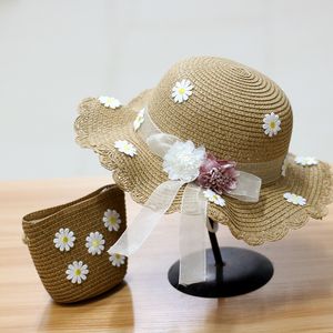 Barn Straw Hat Straw Hattar för Kvinnor Set Wide Eaves Shade Sun Beach Strap Shoulder Bag