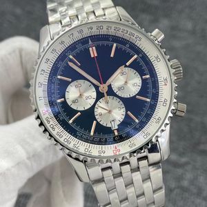 B01 46mm New Quality Navitimer 시계 크로노 그래프 쿼츠 운동 스틸 로즈 골드 닐 블랙 다이얼 50 주년 기념 남성 감시 스테인레스 스트랩 남성 손목 시계