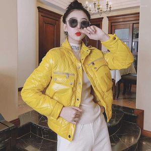 Women's Down Parkas 2022 Women Winter Fashion Short Cotton Padded Jackor Female Bread Clothes Loose Coats Ladies Gloosy Solid Warm T614