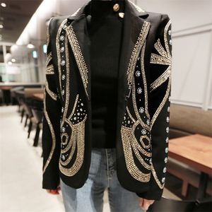 Luxury Beading Elegant buttons women blazers long sleeve 2020 Spring New female blazer jackets Office ladies coats LJ201021