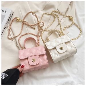 girls Flower mini change purse fashion children PU rhombus solid color chain kids single shoulder bag woman messenger bags F1259