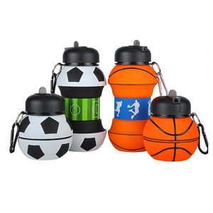 Carabiner Folding Water Bottle Outdoor Portable Sports Kettle Creative Basketball Football Baseball Water Cup Mountaineering Camping Supplies 550ML