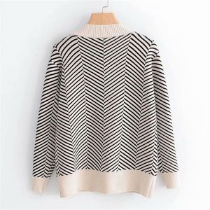 Autumn Women's Sweater Korean Version of The Loose Striped Sweater Cardigan Long-sleeved V-neck Versatile Jacket 201203