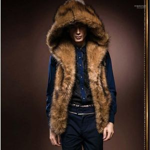 Men's Vests Fur Vest Hoodie Hooded Thick Warm Sleeveless Coat Jacket Men 2022 Winter Fashion Stra22