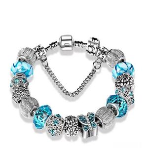 925 Sterling Silver plated Beads Crystal butterfly Chamrs Bracelets for Pandora Charm Bracelet Bangle DIY Jewelry for Women GC1270