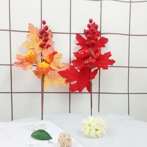 国境を越えた秋の収穫シミュレーションフラワーブランチプラグインクリスマス装飾偽の花のアクセサリーメープルカボチャフルーツ小道具