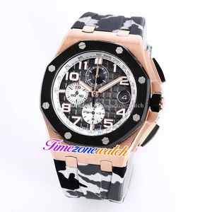 K8F 44mm Miyota Quartz Chronograph Mens Watch D-Gray Dial White/Black Subial Stopwatch Two Tone Rose Gold Case Rubber Strap Watches Timezonewatch A25b6
