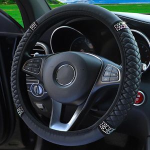 Capas de volante 1PCS Universal Car Styling PU Cover de couro Anti-Slip Slip Sheel Wheel Black 15 