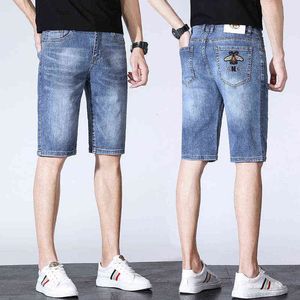 Denim Brand Midpants Men's Summer Thin 5-point Shorts Elastic Straight Tube Little Bee Breeches Fashion Brand