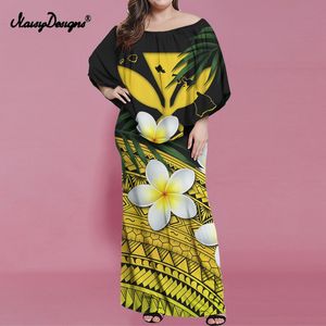 Noisydesigns lüks kadınlar seksi omuz fırfırlar bodycon uzun elbise Hawaii polinezya plumeria zarif vestido artı boyut 4xl 220627