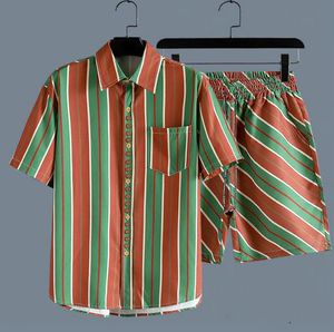 قطعةتان مقسمتان للرجال المسارات المخطط شاطئية ملابس أزياء ملابس قميص هاواي يتجه