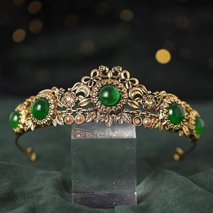 Headpieces mode elegant vintage liten barock grön röd kristall tiaras kronor för kvinnor flickor brud bröllop hår smycken tillbehör