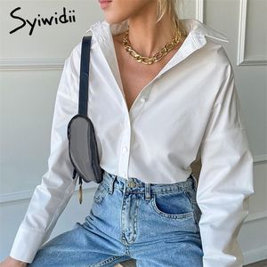 Syiwidii ​​Kvinnors Skjorta Långärmad Stora Blussknapp Down Loose Casual Bomull 100% Mode Vår Vit Eleganta Toppar 220407