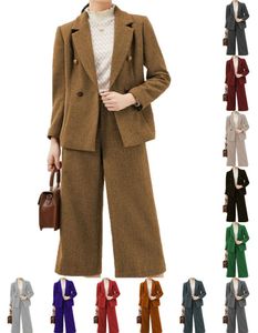 Dwuczęściowe spodnie damskie jodełkę damską Tweed 2 Picpit Suit Blazer Jacket Slim Coat Tuxedo vintage wełniany robota biznesowa zewnętrzna setwomen