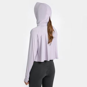 L174 Women Sunscreen Clothes Yoga Coat Ice Silk Runing Rashguard Zip Hole Hoodie UPF Clothes Outdoor Sports Rash Guards Quick Drying Sun Protection Clothing