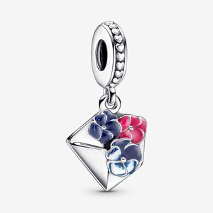 100% 925 Sterling Silver Pansy Flower Envelope Dangle Charms Fit Original European Charm Bracelet Fashion Jewelry Accessories