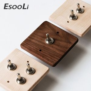 Esooli Maplewalnut Luxury Wall Light Switch Panel handgjorda retro 10a 110v250v trä mässingspak 1 gäng 2 gäng y200407