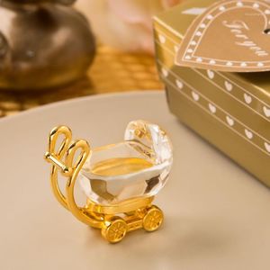 Venda por atacado cor dourada coleção de cristal carrinho de bebê com caixa de presente batismo favor o chuveiro presente de aniversário