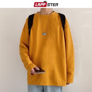 LAPPSTER Uomo Casual Basic T Shirt manica lunga colorato Mens oversize Harajuku T-shirt uomo bianco coreano Mode vestiti 201116