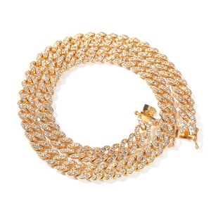 9mm Micro Pave Cuban Chain Necklace Hip Hop Full Iced Out Rhinestones Jewelry for Men Women
