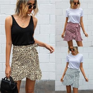 Dot Print Short Mini Skirts Women Summer Ruffle High Waist Bow Tie Skirt Ladies Slim Streetwear 210306