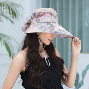 女性バイザーフィッシャーフィッシャーマンビーチ紫外線帽子カジュアルレディース2022夏ビッグブリム屋外Sun Protection Chapau
