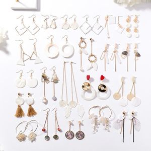 Stud 2022 Fashion Jewelry Korean Handmade Shell Petal Geometric Round Metal Asymmetrical Long Earrings Cute Heart Gift Moni22