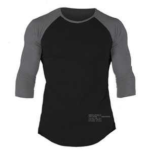 Men's T-Shirts Men Casual Skinny T-shirt Cotton Shawl Sleeve Shirts Gyms Fitness Bodybuilding Workout Patchwork Tee Tops Male Crossfit Cloth