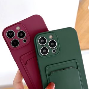 Soft Silicone Phone Cases For iPhone 11 12 13 14 15 Pro Max XR X XS 6 6S 7 8 Plus SE Cover Candy Color Card Slot Wallet TPU Shockproof Cover